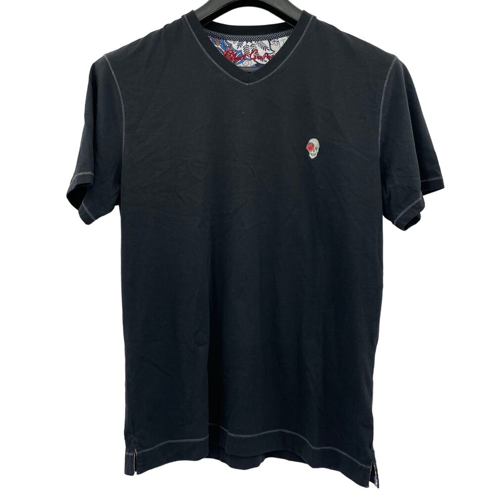 Robert Graham Men Cotton Blend Black V-Neck Shirt